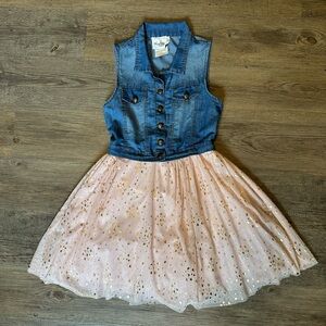 Rare Editions Denim and Pink Tulle Dress